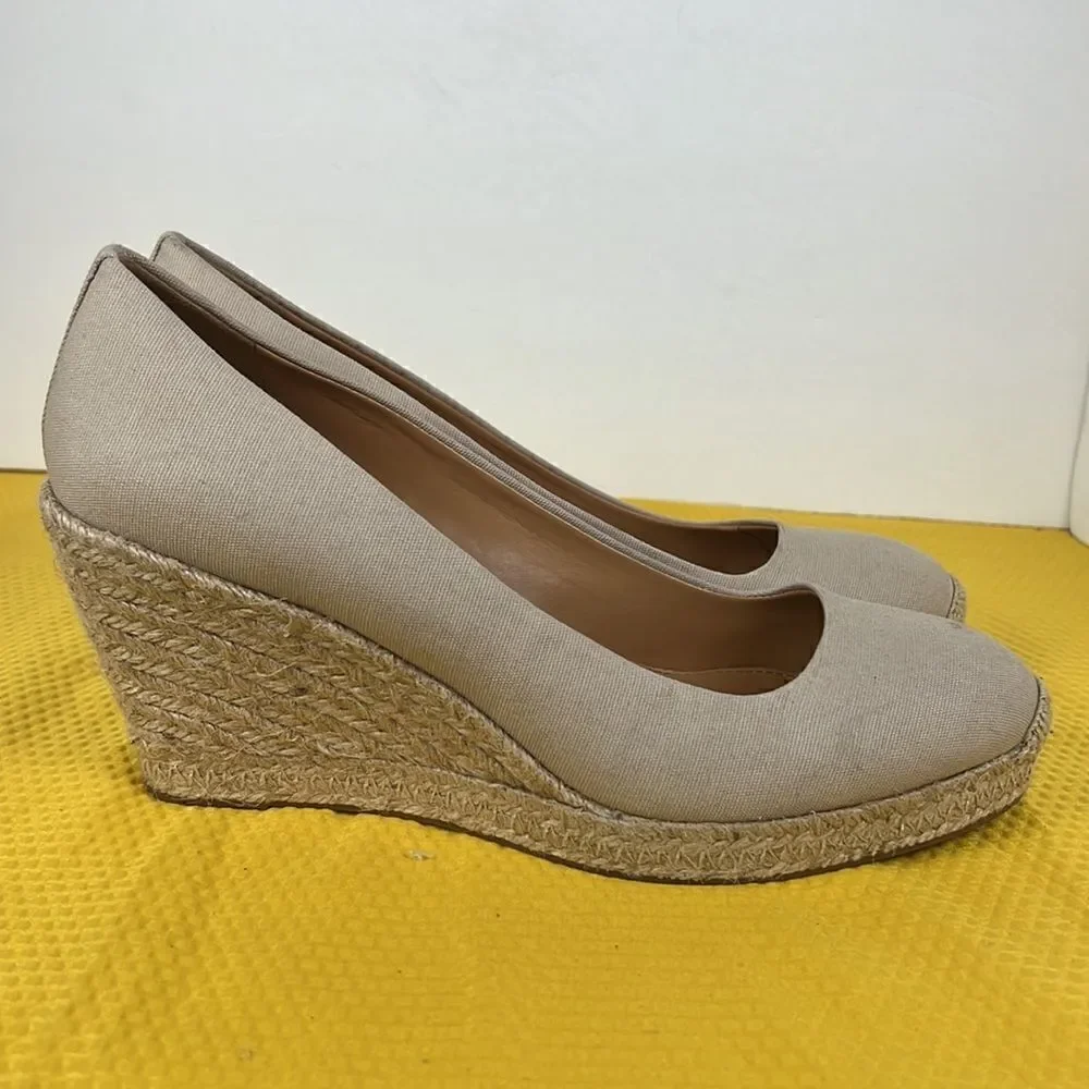 J Crew Canvas Espadrille Wedges Natural Beige 10.5‎